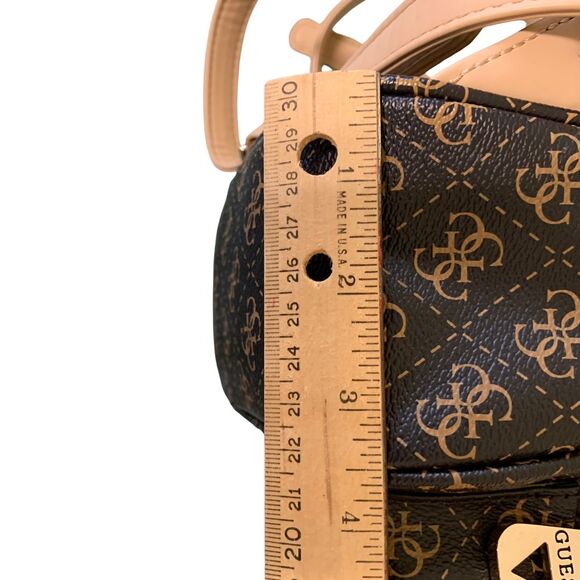 GUESS Mini Backpack Brown Logo Print Faux Leather Monogram Bag - Picture 13 of 13